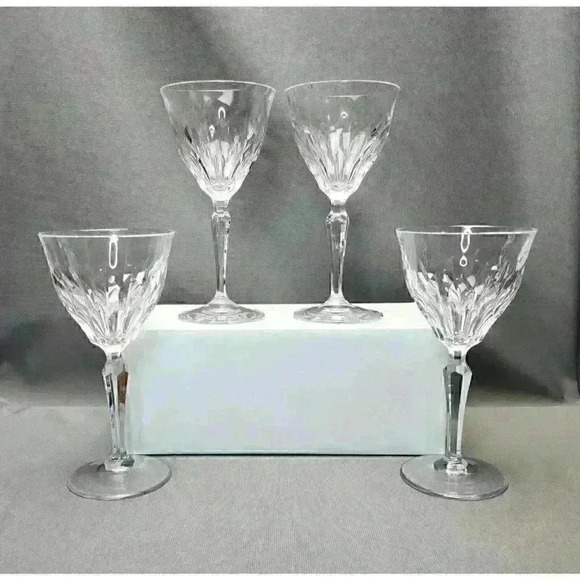 Vintage Josair Edith Crystal Large Claret Wine Glass Goblet Set 4 Glasses Signed - Picture 2 of 6